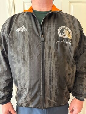 adidas Vintage Boston Marathon 1997 Black Windbreaker Jacket with Orange Collar